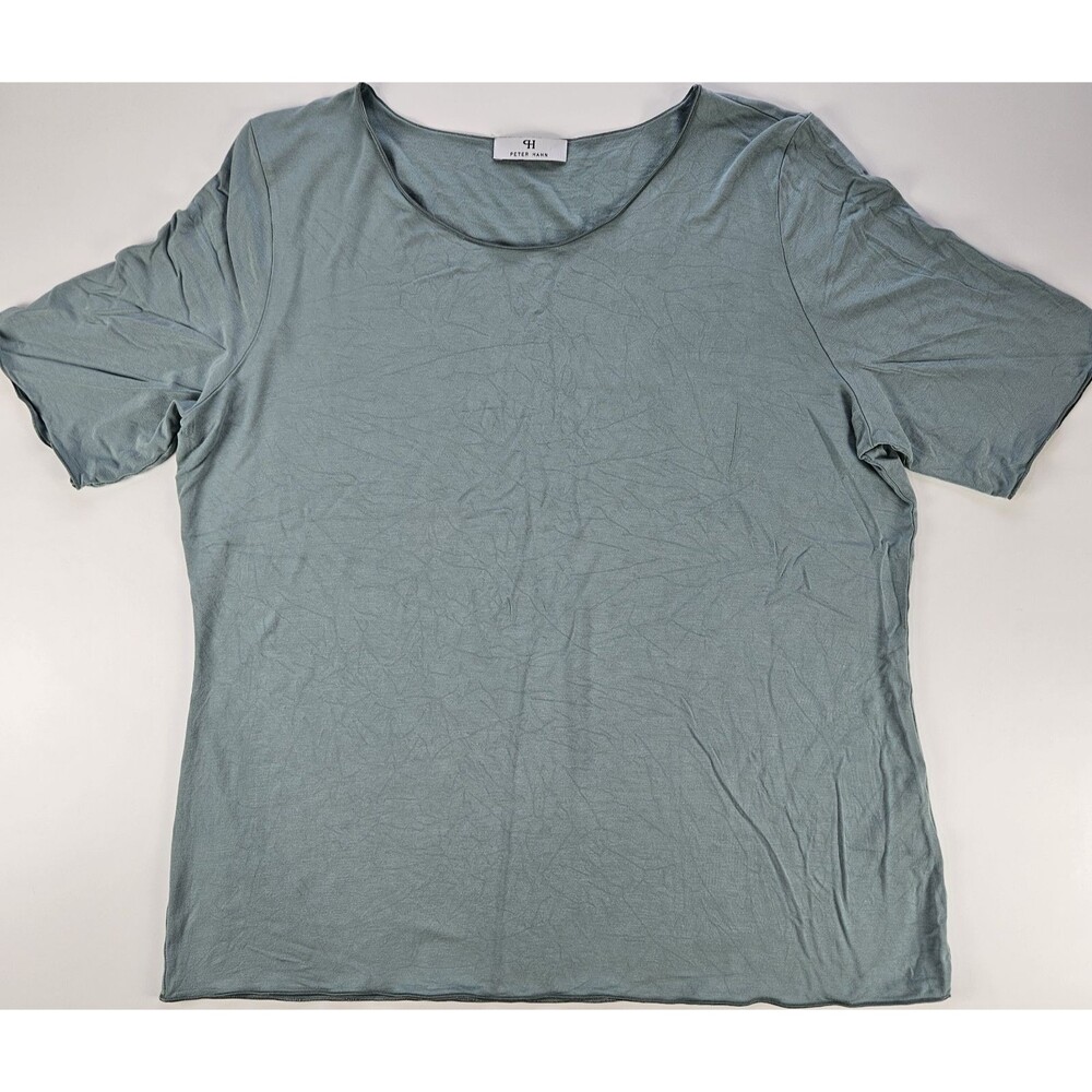 Peter Hahn Womens Blue/Green Viscose Blend Scoop Neck Short Sleeve Tee 48